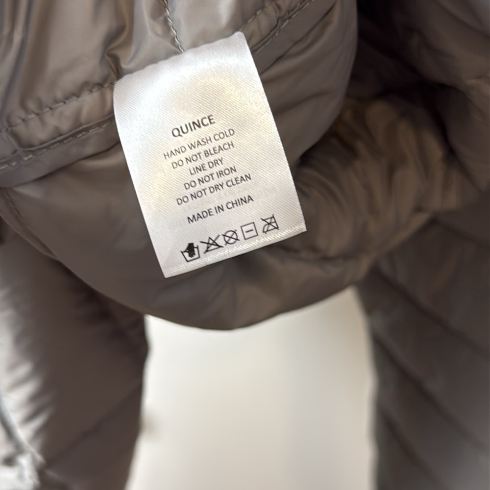 Quince Gray Hooded Puffer Coat Lightweight Down Long  Jacket NWT small - Picture 11 of 13